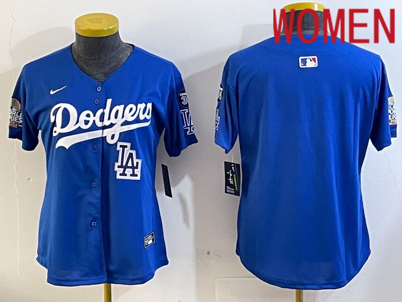 Women Los Angeles Dodgers blank 2024 World series patch blue jersey 202411289->women mlb jersey->Women Jersey
